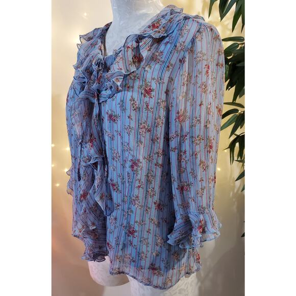 TESS Women's 12 100% Silk Floral Ruffle Cottagecore Button Blouse Tank 2 PC Set - Picture 3 of 10